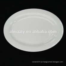 Atacado restaurante placa oval placa de cerâmica branca